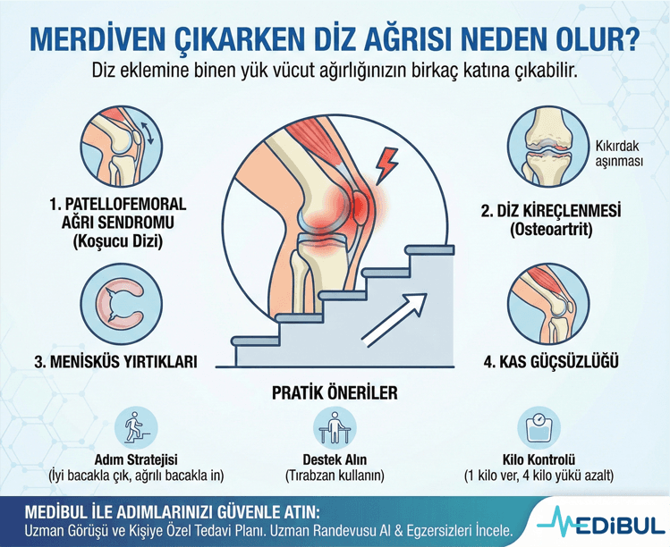 Merdiven Çıkarken Diz Ağrısı Neden Olur? hakkında detaylı bilgi ve tedavi yöntemleri Merdiven Çıkarken Diz Ağrısı Neden Olur? - Medibul sağlık rehberi uzman bilgilendirme makalesi